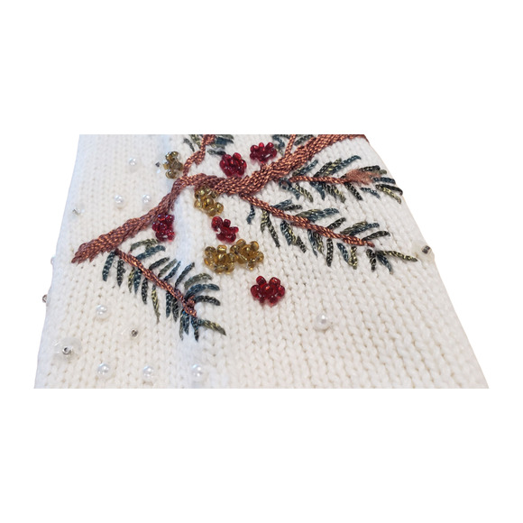 Quacker Factory Sweater Christmas White Zip Cardigan Sequin Cardinals sz 8 - Picture 13 of 15